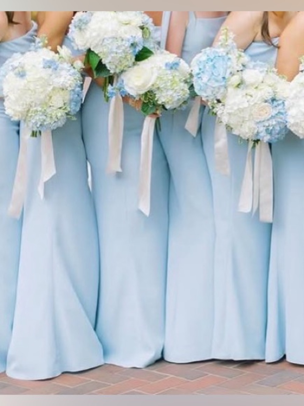 Strapless Light blue bridesmaid gown with slit. Dessy Collection/ Vivian Diamond